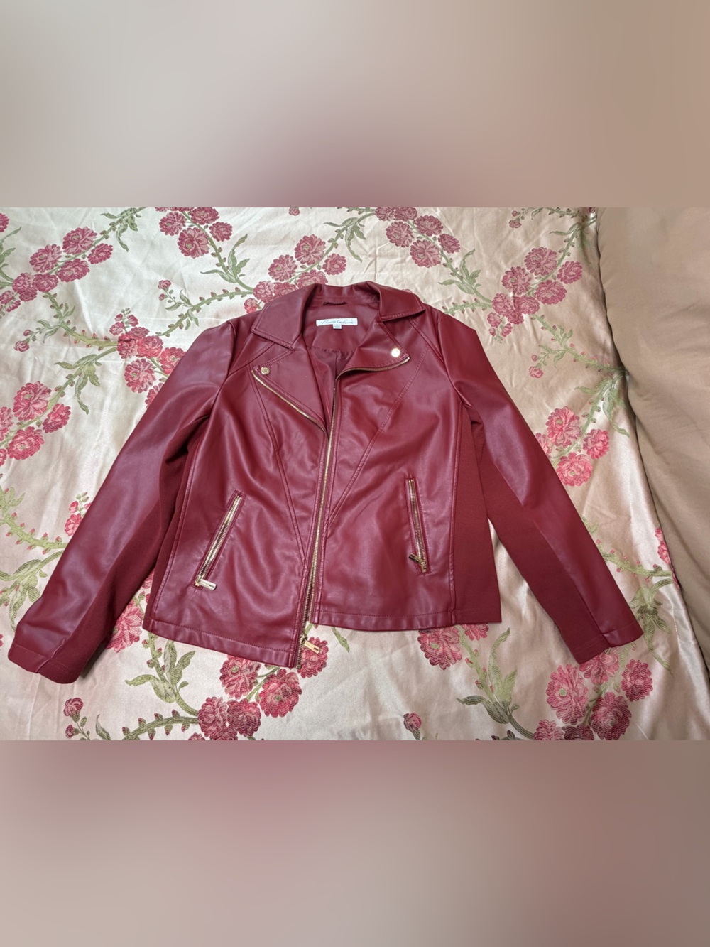 Kenneth Cole New York Red Faux Leather Moto Jacket